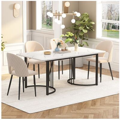 Merax Eetkamerset, tafel 140×80×75 cm met 4 stoelen met verstelbare poten, MDF+metaal+fluweel, zwart+wit+beige - Beige Merax Eetkamerset, tafel 140×80×75 cm met 4 stoelen met verstelbare poten, MDF+metaal+fluweel, zwart+wit+beige - Beige