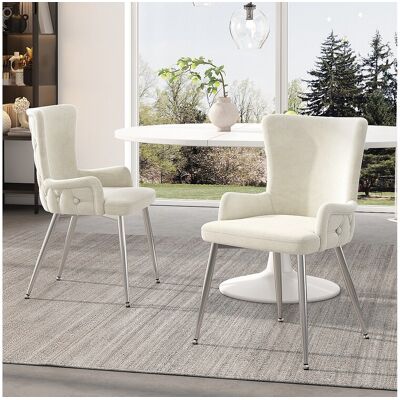 Merax Set van 2 luxe fluwelen stoelen - 85 x 47 x 49 cm - met vier zilveren metalen poten - beige - Beige Merax Set van 2 luxe fluwelen stoelen - 85 x 47 x 49 cm - met vier zilveren metalen poten - beige - Beige