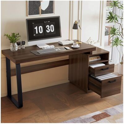 Merax Enkel bureau - 161 x 54 x 76 cm - met 2 stille lades - spatwaterdicht - MDF + Metaal - bruin - Bruin Merax Enkel bureau - 161 x 54 x 76 cm - met 2 stille lades - spatwaterdicht - MDF + Metaal - bruin - Bruin