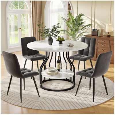 Merax Set van 5 eettafels en stoelen - 80 x 80 x 76 cm - tafel met opbergruimte + 4 fluwelen stoelen - MDF + Metaal - grijs - Grijs Merax Set van 5 eettafels en stoelen - 80 x 80 x 76 cm - tafel met opbergruimte + 4 fluwelen stoelen - MDF + Metaal - grijs - Grijs