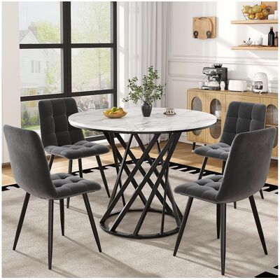 Merax Set van 5 eettafels en stoelen - 80 x 80 x 76 cm - MDF tafelblad + 4 fluwelen stoelen - MDF + metaal - zwart - Zwart Merax Set van 5 eettafels en stoelen - 80 x 80 x 76 cm - MDF tafelblad + 4 fluwelen stoelen - MDF + metaal - zwart - Zwart