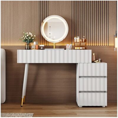 Merax Kaptafelset - 135 x 40 x 127 cm - met led-spiegel + 5 lades - voor slaapkamer - MDF - wit (zonder kruk) - Wit Merax Kaptafelset - 135 x 40 x 127 cm - met led-spiegel + 5 lades - voor slaapkamer - MDF - wit (zonder kruk) - Wit