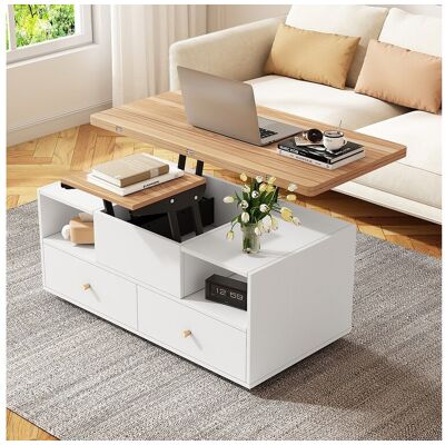 Merax Opklapbare salontafel - 100 x 50 x 47,5 cm - met inklapfunctie + 4 lades + wielen - MDF - naturel - Natuurlijk licht Merax Opklapbare salontafel - 100 x 50 x 47,5 cm - met inklapfunctie + 4 lades + wielen - MDF - naturel - Natuurlijk licht