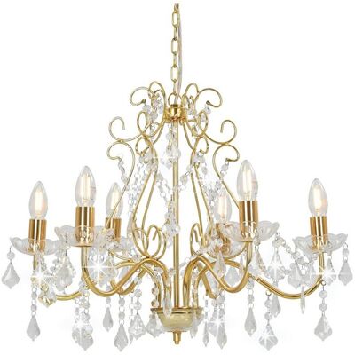 Kroonluchter met kristallen kralen rond 6xE14 goudkleurig BE127388 - Goudkleurig Kroonluchter met kristallen kralen rond 6xE14 goudkleurig BE127388 - Goudkleurig