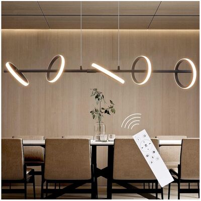 NETTLIFE LED Hanglamp zwart 5 lichts dimbaar eettafellamp met afstandsbediening modern 42W draaibare verwijderbare ringen 150CM - Zwart NETTLIFE LED Hanglamp zwart 5 lichts dimbaar eettafellamp met afstandsbediening modern 42W draaibare verwijderbare ringen 150CM - Zwart
