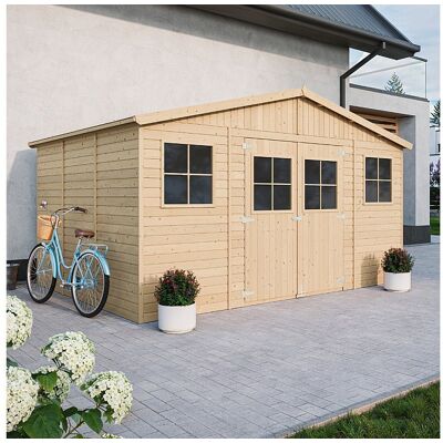 Timbela Houten tuinschuurtje zonder vloer - 12 m² / 418x320xH246 cm - M331 - Natuurlijk licht Timbela Houten tuinschuurtje zonder vloer - 12 m² / 418x320xH246 cm - M331 - Natuurlijk licht