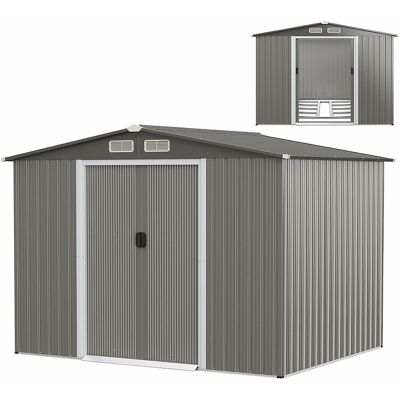 Costway 4,7㎡ Gegalvaniseerd stalen metalen tuinhuisje voor buiten met fundering, hellend dak, 4 luiken, dubbele schuifdeur, tuinhuisje voor buiten met oprit, voor fiets, prullenbak, 260x207x181cm - Grijs Costway 4,7㎡ Gegalvaniseerd stalen metalen tuinhuisje voor buiten met fundering, hellend dak, 4 luiken, dubbele schuifdeur, tuinhuisje voor buiten met oprit, voor fiets, prullenbak, 260x207x181cm - Grijs
