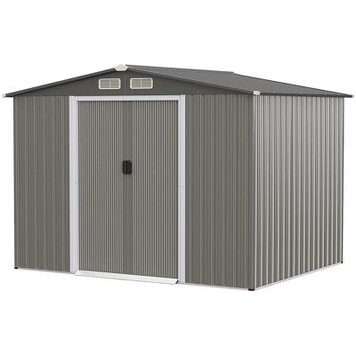 Costway Abri de Jardin Métal 9,74m³ Acier Galvanisé avec Fondation-4 Persiennes-Double Porte et Rampe 260 x 207 x 181 cm-Gris Clair - Grijs Costway Abri de Jardin Métal 9,74m³ Acier Galvanisé avec Fondation-4 Persiennes-Double Porte et Rampe 260 x 207 x 181 cm-Gris Clair - Grijs