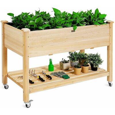 Costway Verhoogd houten bed met vergrendelbare wielen, tuinbed met plank en beschermende voering 4 drainagegaten (120 x 59 x 84 cm) - Natuurlijk licht Costway Verhoogd houten bed met vergrendelbare wielen, tuinbed met plank en beschermende voering 4 drainagegaten (120 x 59 x 84 cm) - Natuurlijk licht