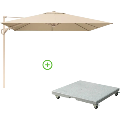 Platinum Challenger T² zweefparasol - premium doek 300x300cm met Rocca parasolvoet 90kg Champagne/Sandstone Platinum Challenger T² zweefparasol - premium doek 300x300cm met Rocca parasolvoet 90kg Champagne/Sandstone