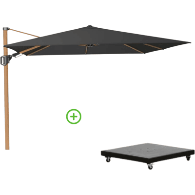 Platinum Challenger T² zweefparasol - premium doek 300x300cm met Monza parasolvoet 90kg Faded Black/Teak look Platinum Challenger T² zweefparasol - premium doek 300x300cm met Monza parasolvoet 90kg Faded Black/Teak look