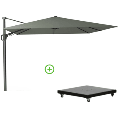Platinum Challenger T² zweefparasol 300x300cm met Monza parasolvoet 90kg olijfgroen Platinum Challenger T² zweefparasol 300x300cm met Monza parasolvoet 90kg olijfgroen