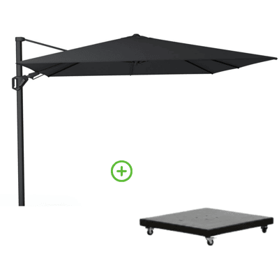 Platinum Challenger T² zweefparasol - premium doek 300x300cm met Monza parasolvoet 90kg Faded Black Platinum Challenger T² zweefparasol - premium doek 300x300cm met Monza parasolvoet 90kg Faded Black