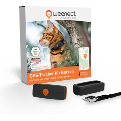 Weenect huisdier GPS tracker XS voor katten, zwart incl. zwarte Halsband Weenect huisdier GPS tracker XS voor katten, zwart incl. zwarte Halsband