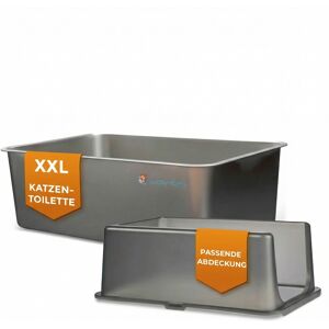 Lucky Kitty XXL kattenbak van roestvrij staal met kap, mat/donkere kap Lucky Kitty XXL kattenbak van roestvrij staal met kap, mat/donkere kap