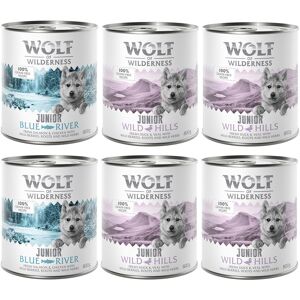 6 x 800 g Wolf of Wilderness Mixpakket Junior 4x Eend & Kalf, 2x Kip & Zalm 6 x 800 g Wolf of Wilderness Mixpakket Junior 4x Eend & Kalf, 2x Kip & Zalm