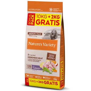 Nature’s Variety Nature's Variety No Grain Medium/Maxi Adult Kalkoen - 10 kg + 2 kg gratis Nature’s Variety Nature's Variety No Grain Medium/Maxi Adult Kalkoen - 10 kg + 2 kg gratis
