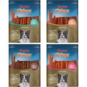 Voordeelpakket Rocco Chings Strings - Mix: 1 x Kalkoen, 1 x Lam, 1 x Konijn, 1x Zalm Voordeelpakket Rocco Chings Strings - Mix: 1 x Kalkoen, 1 x Lam, 1 x Konijn, 1x Zalm