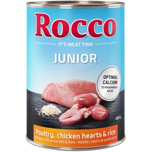 24x400g Junior Kippenhart, Rijst en Calcium Rocco Hondenvoer 24x400g Junior Kippenhart, Rijst en Calcium Rocco Hondenvoer