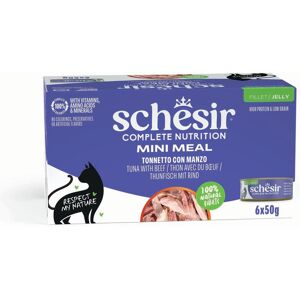 Voordeelverpakking 24x50g Schesir Complete Nutrition in gelei Tonijn met rund nat kattenvoer Voordeelverpakking 24x50g Schesir Complete Nutrition in gelei Tonijn met rund nat kattenvoer