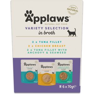 Voordeelpakket: 24x70g Applaws Pouch met bouillon Mixpakket tonijn & kip (3 varianten) natvoer voor katten Voordeelpakket: 24x70g Applaws Pouch met bouillon Mixpakket tonijn & kip (3 varianten) natvoer voor katten