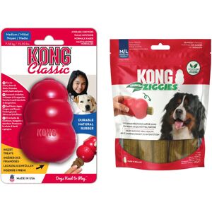 KONG Classic Rood - KONG M (8,5 cm) + Kong Ziggies Enhanced (227 g) KONG Classic Rood - KONG M (8,5 cm) + Kong Ziggies Enhanced (227 g)