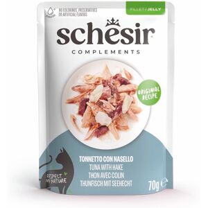 Voordeelpakket: 24x70g Schesir Complementen in gelei tonijn met heek natvoer voor katten Voordeelpakket: 24x70g Schesir Complementen in gelei tonijn met heek natvoer voor katten