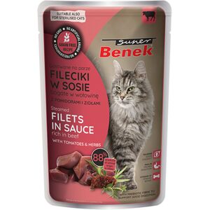 56x 85g Super Benek Graanvrij Gestoomde runderfilets met tomaten in saus Nat kattenvoer 56x 85g Super Benek Graanvrij Gestoomde runderfilets met tomaten in saus Nat kattenvoer