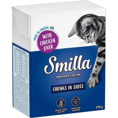 Smilla Hapjes in Saus 24 x 370 en Smilla Hapjes in Gelei 24 x 380 g Kattenvoer - Kippenlever in Saus Smilla Hapjes in Saus 24 x 370 en Smilla Hapjes in Gelei 24 x 380 g Kattenvoer - Kippenlever in Saus