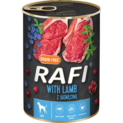 24x400g RAFI Adult met lam, bosbes en veenbes nat hondenvoer 24x400g RAFI Adult met lam, bosbes en veenbes nat hondenvoer