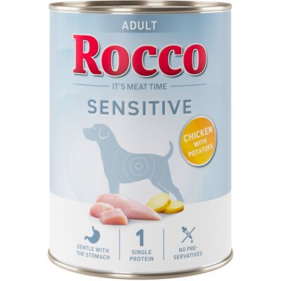 Voordeelpakket Rocco Sensitive 24 x 400 g Nieuwe receptuur – 24 x 400 g: Kip met Aardappelen Voordeelpakket Rocco Sensitive 24 x 400 g Nieuwe receptuur – 24 x 400 g: Kip met Aardappelen