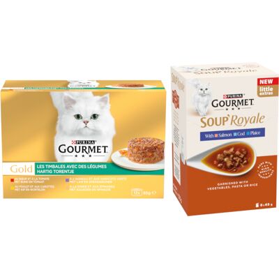 96 x 85 g Gouremt Gold natvoer voor katten + 48 x 45 g Gourmet Soup Zalm, Schol, kabeljauw gratis! - Geraffineerde Ragout mix verpakking 1 96 x 85 g Gouremt Gold natvoer voor katten + 48 x 45 g Gourmet Soup Zalm, Schol, kabeljauw gratis! - Geraffineerde Ragout mix verpakking 1