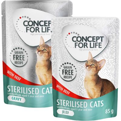 Gemengd Voordeelpakket Concept for Life Gelei & Saus graanvrij 24 x 85 g Kattenvoer - Sterilised Cats Rund in Saus & Gelei Gemengd Voordeelpakket Concept for Life Gelei & Saus graanvrij 24 x 85 g Kattenvoer - Sterilised Cats Rund in Saus & Gelei