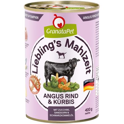 Granatapet Lievelingsmaaltijd 6 x 400 g Hondenvoer - Angus Rund & Pompoen Granatapet Lievelingsmaaltijd 6 x 400 g Hondenvoer - Angus Rund & Pompoen