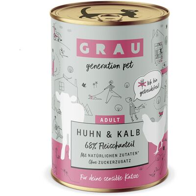 6x400g Kip/Kalf Smulpannetje Grau Kattenvoer Graanvrij 6x400g Kip/Kalf Smulpannetje Grau Kattenvoer Graanvrij