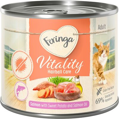 12x200g Feringa Vitality Hairball Care anti-haarbal zalm natvoer voor katten 12x200g Feringa Vitality Hairball Care anti-haarbal zalm natvoer voor katten