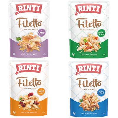 24 x 100 g Rinti Filetto Zakjes in Gelei Mix 4 soorten 24 x 100 g Rinti Filetto Zakjes in Gelei Mix 4 soorten
