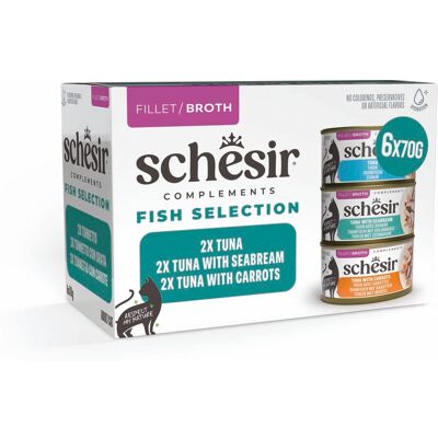 Voordeelpakket: 24x70 g Schesir Complements in bouillon mix (3 varianten) natvoer voor katten Voordeelpakket: 24x70 g Schesir Complements in bouillon mix (3 varianten) natvoer voor katten