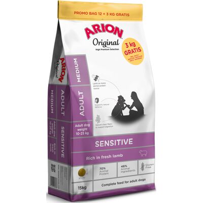Arion Original Sensitive Medium Breed Lam - 12 + 3 kg gratis Arion Original Sensitive Medium Breed Lam - 12 + 3 kg gratis