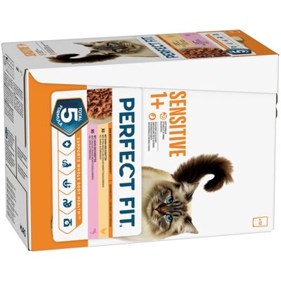 Perfect Fit Sensitive 1+ - Dubbelpak: Kip & Zalm (24 x 85 g) Perfect Fit Sensitive 1+ - Dubbelpak: Kip & Zalm (24 x 85 g)