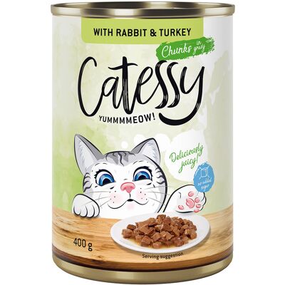 24x400g Hapjes in Saus of Gelei met Konijn en Kalkoen in Saus Catessy Kattenvoer 24x400g Hapjes in Saus of Gelei met Konijn en Kalkoen in Saus Catessy Kattenvoer