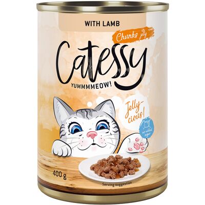 24x400g Hapjes in Saus of Gelei met Lam in Gelei Catessy Kattenvoer 24x400g Hapjes in Saus of Gelei met Lam in Gelei Catessy Kattenvoer