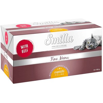 Smilla Fine Menu met Voortreffelijke Vulling 24 x 100 g - Rund, kipfilet en paprika Smilla Fine Menu met Voortreffelijke Vulling 24 x 100 g - Rund, kipfilet en paprika