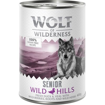6x400g Senior Wild Hills Eend & Kalf Wolf of Wilderness Hondenvoer 6x400g Senior Wild Hills Eend & Kalf Wolf of Wilderness Hondenvoer
