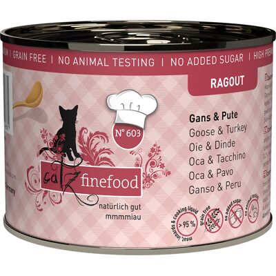 Voordeelpakket catz finefood Ragout 24 x 190 g - No.603 Gans & Kalkoen Voordeelpakket catz finefood Ragout 24 x 190 g - No.603 Gans & Kalkoen