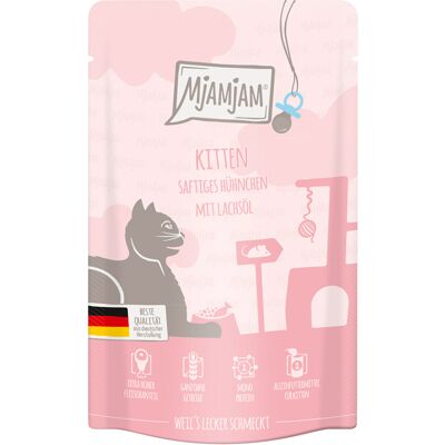 12x125g MjAMjAM kitten sappig kip met zalmolie kattenvoer nat 12x125g MjAMjAM kitten sappig kip met zalmolie kattenvoer nat