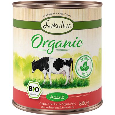 6x800g Lukullus Organic Adult Rund met Appel Glutenvrij Hondenvoer 6x800g Lukullus Organic Adult Rund met Appel Glutenvrij Hondenvoer