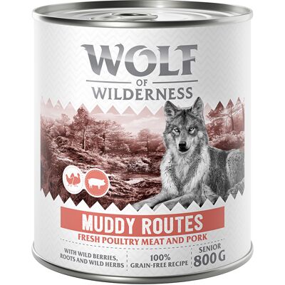 Wolf of Wilderness Senior “Expedition” 6 x 800 g - Muddy Routes - Gevogelte met Varken Wolf of Wilderness Senior “Expedition” 6 x 800 g - Muddy Routes - Gevogelte met Varken