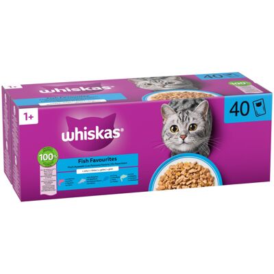 40x85g Whiskas 1+ Adult vershoudzakjes vis in gelei (4 varianten) nat kattenvoer 40x85g Whiskas 1+ Adult vershoudzakjes vis in gelei (4 varianten) nat kattenvoer
