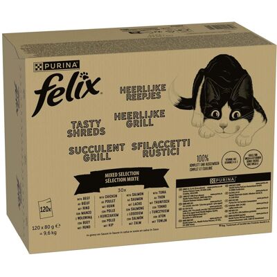 120x80g Tasty Shreds Gemengde Selectie in Saus Felix Kattenvoer Maaltijdzakjes 120x80g Tasty Shreds Gemengde Selectie in Saus Felix Kattenvoer Maaltijdzakjes